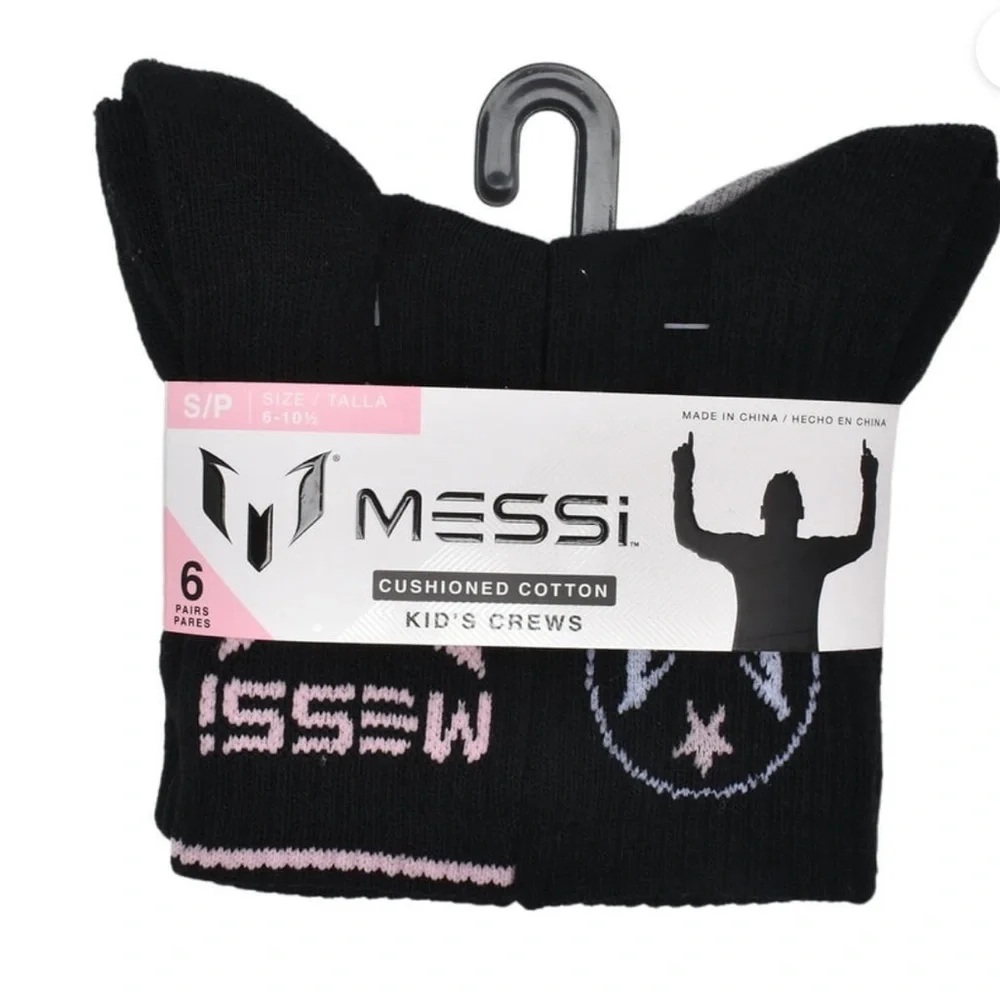 Messi boy’s Cushioned Crew Socks - Black (6 Pairs)